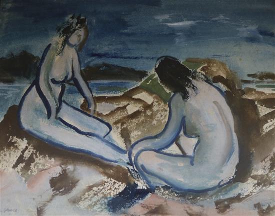 Two watercolours; Beach scene and ballerina, signed G.Campbell 17 x 22cm & 18 x 14cm.